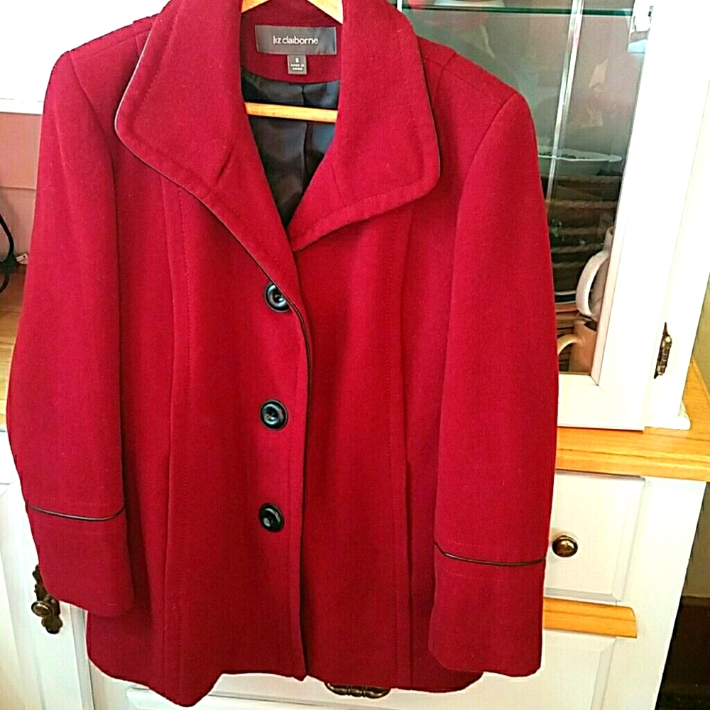 Liz Claiborne wool jacket burgundy, black Small